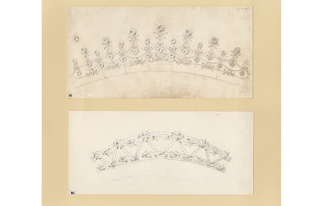 Drawings of tiaras from Chaumet's archives.