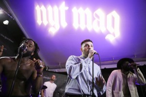 Young Fathers performs at the NYT Magazine party.