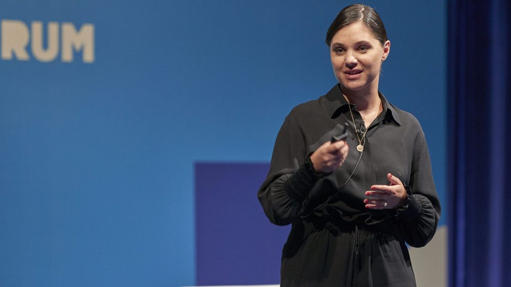 Lana Hopkins speaking at WWD's inaugural Tokyo summit in partnership with Lumine.