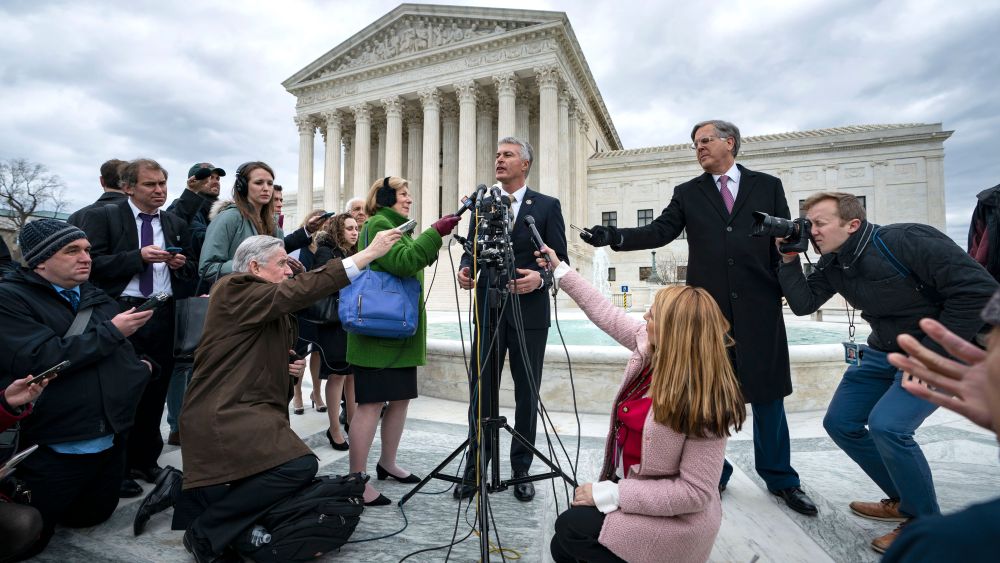 Marty JackleySupreme Court hears arguments in e-commerce case, Washington, USA - 17 Apr 2018Marty Jackley, Attorney General of South Dakota, speaks to the media after arguing a closely watched e-commerce case before the Supreme Court in Washington DC, USA, 17 April 2018. The case involves whether states can collect sales tax from retailers who have no physical presence in their state.