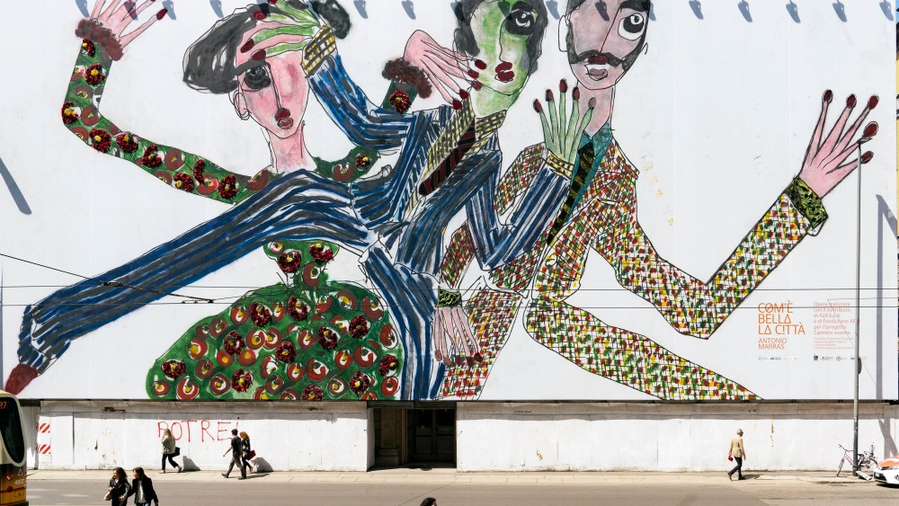 Antonio Marras' artwork on the facade on Milan's Teatro Lirico