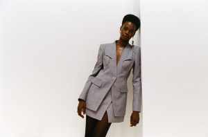 Dion Lee’s virgin wool dress. Mulberry earring, Jennifer Fisher earring and Wolford tights.