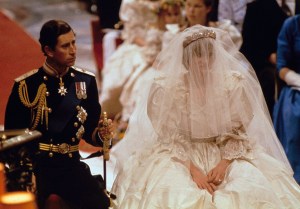 Prince Charles (in his uniform) and Lady Diana Spencer on their wedding day at St. Paul's Cathedral in London