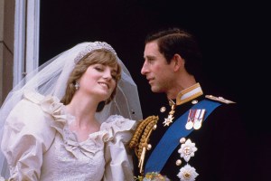 Prince Charles and his bride Diana, Princess of Wales, are shown on their wedding day on the balcony of Buckingham Palace in London