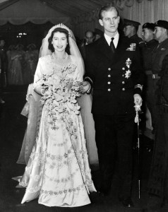 H.R.H Princess Elizabeth, now Queen Elizabeth II, and Prince Philip on their wedding day. Here, the bridal couple leaving Westminster Abbey after the ceremony in November 1947.