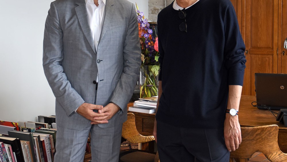 Marc Puig and Dries Van Noten in the designer's office in Antwerp.