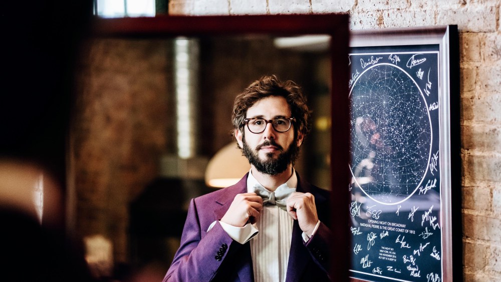 Josh Groban tries on suits for the 2018 Tony Awards.  Photographed by Nina Westervelt