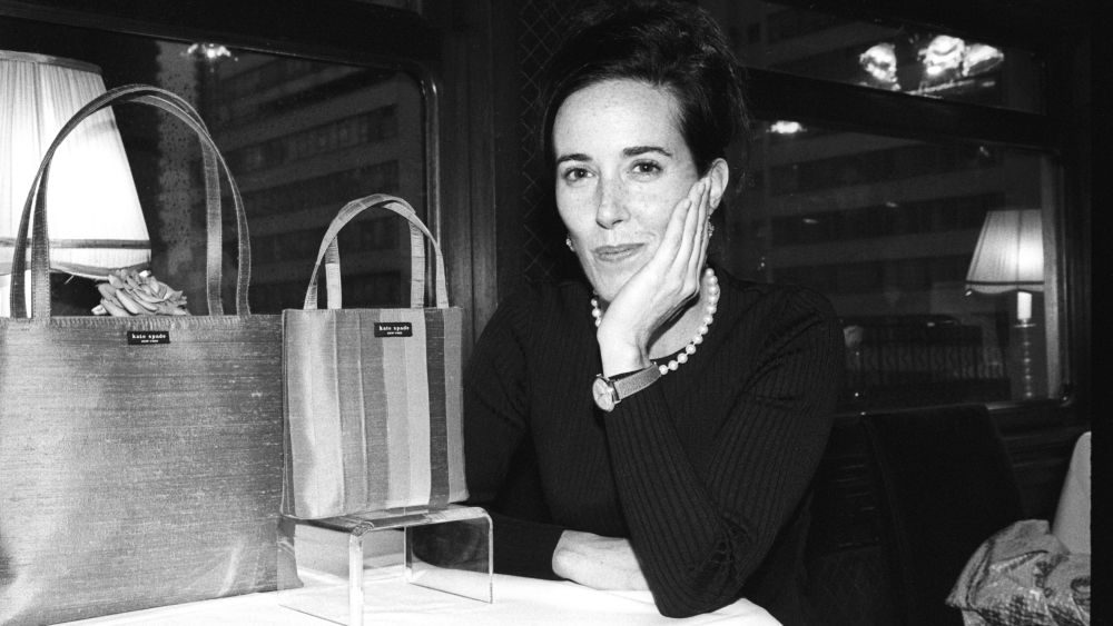 Designer Kate Spade at an event with handbags of her own design on October 9, 1998 in New York.Kate Spade, New York