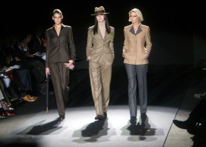 Models wear designs by Michael Vollbracht from the Bill Blass fall 2004 collection.