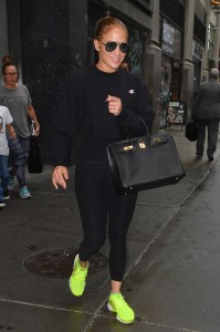jennifer lopez, jlo street style, champion, beyond yoga, nike air presto ultra flyknit
