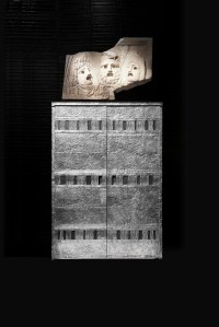 Marble relief with three theater masks, Roman
1st century, B.C.
23Ó x 33Ó x 4Ó
Marble