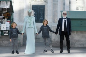 Karl Lagerfeld, Hudson Kroenig and Adut Akech on the catwalkChanel show, Runway, Fall Winter 2018, Haute Couture Fashion Week, Paris, France - 03 Jul 2018