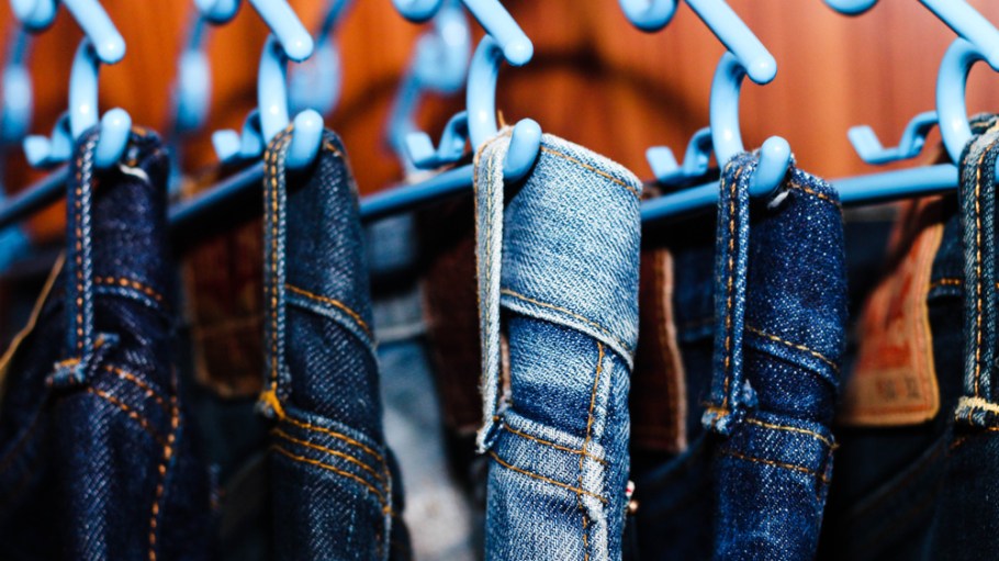 jeans hanging in closet