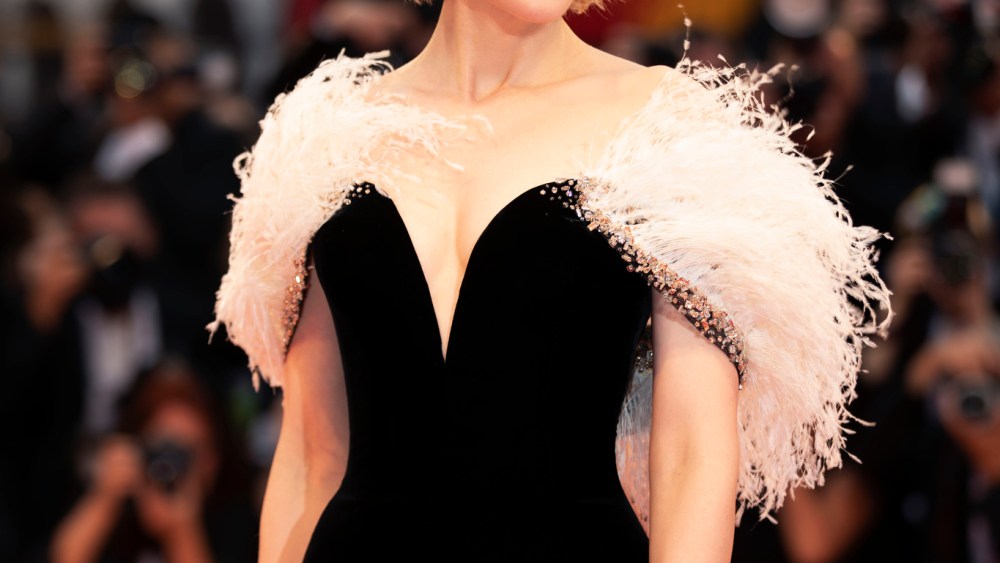 Actress Cate Blanchett attends the premiere of the film "A Star Is Born" wearing Armani Privé during the 75th Venice International Film Festival in Venice in 2018.