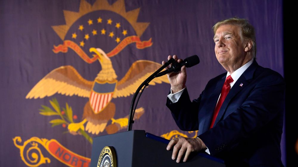 President Donald Trump speaks at a fundraiser in Fargo, N.D., . Trump is making his second visit to North Dakota's biggest city within 10 weeks to campaign for Senate candidate Kevin Cramer, this time to help Cramer build up his financesTrump, Fargo, USA - 07 Sep 2018