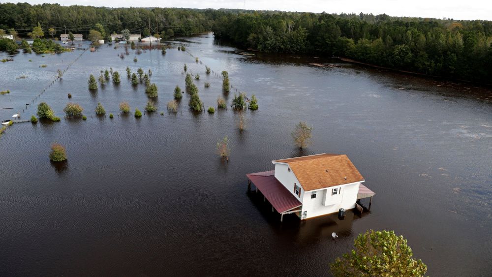 A house is surrounded by floodwaters from Hurricane Florence in Lumberton, N.CTropical Weather North Carolina, Lumberton, USA - 17 Sep 2018