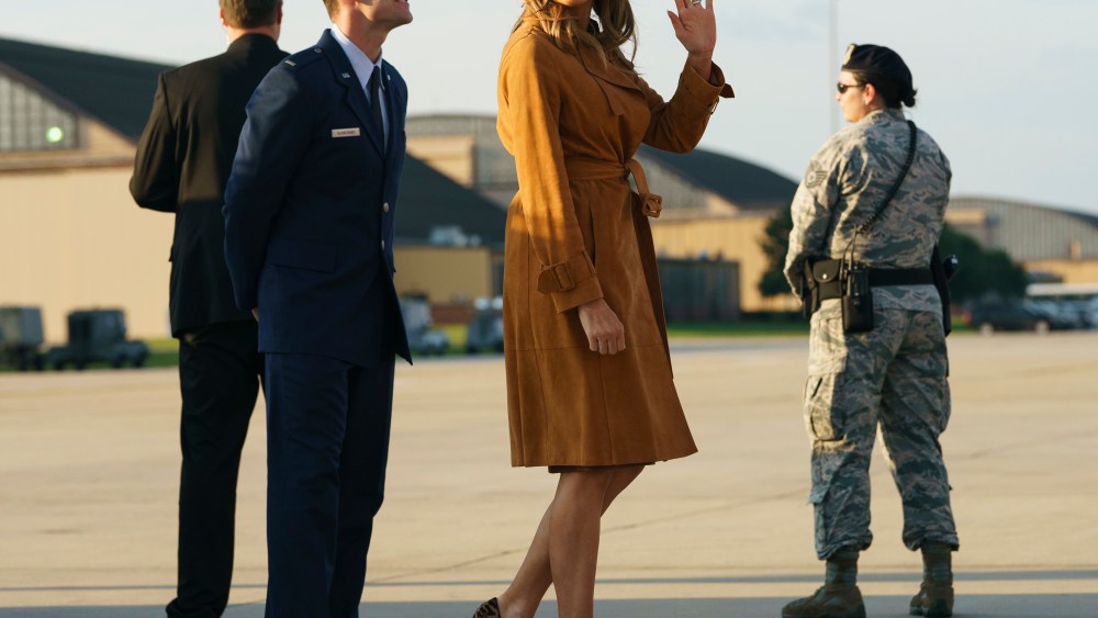 First lady Melania Trump boards a plane, in Andrews Air Force Base, Md., en route to Africa. Melania Trump heads for Africa on her first big solo international trip, aiming to make child well-being the focus of a five-day, four-country tourMelania Trump Africa, Andrews Air Force Base, USA - 01 Oct 2018
