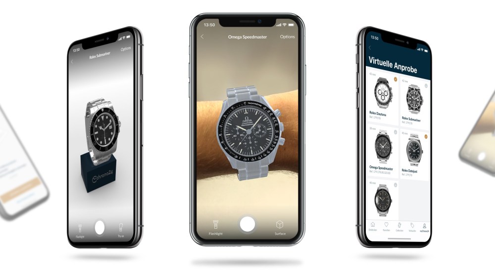 The Chrono24 in-App augmented reality tool.