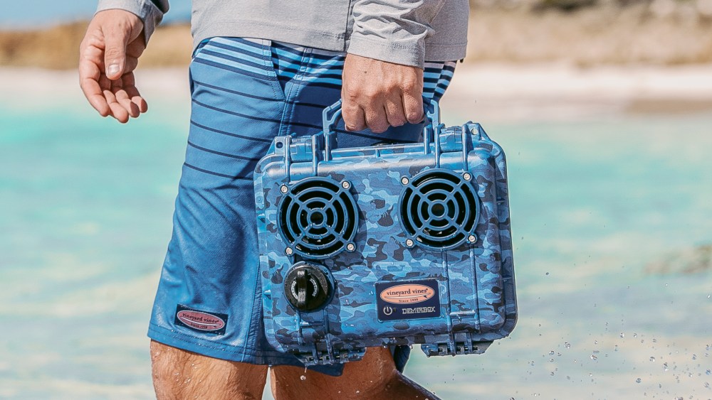 Vineyard Vines splashed its signature print on a wireless DemerBox speaker.