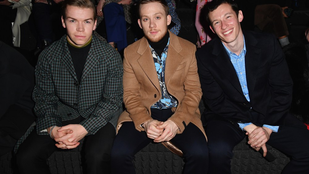 MILAN, ITALY - JANUARY 13: Will Poulter, Joe Cole and Callum Turner attend Prada F/W19 Men's and Womens Fashion Show on January 13, 2019 in Milan, Italy.  (Photo by Jacopo Raule/Getty Images for Prada)