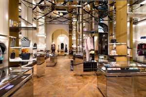 A view of the Balmain store on Rue Saint Honoré in Paris