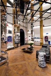 A view of the Balmain store on Rue Saint Honoré in Paris