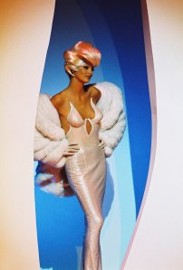 Linda Evanglista on the shooting of the video for George Michael’s song “Too Funky” by Patrice Stable, Paris, 1992, directed by Thierry Mugler.