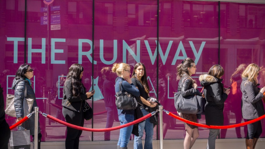 Shoppers line up at the Rent The Runway sample sale in New York