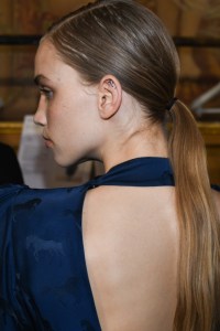 Eugene Souleiman said he created a side part and ponytail for models at the Stella McCartney show, where they were meant to look like they had just gotten out of the shower. Ñ Jennifer Weil