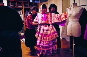 The dress was made of different sections that were stitches together