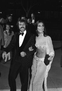 Sonny Bono and Cher wearing a sheer two piece outfit arriving at the 45th annual Academy Awards in Los Angeles
1973 Academy Awards, Los Angeles