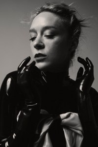 Richard Quinn's silk dress over latex bodysuit and gloves