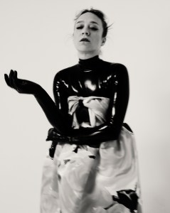 Richard Quinn's silk dress over latex bodysuit and gloves