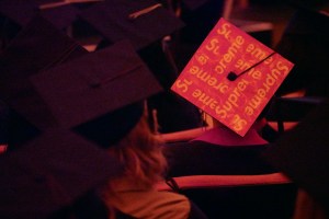 A student's cap at the Fashion Institute Of Technology commencement.