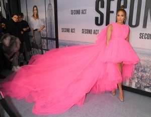 Jennifer Lopez'Second Act' film premiere, Arrivals, New York, USA - 12 Dec 2018Wearing Giambattista Valli same outfit as catwalk model *9731903ba