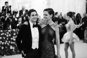 Katie Holmes in Zac Posen with the designer.