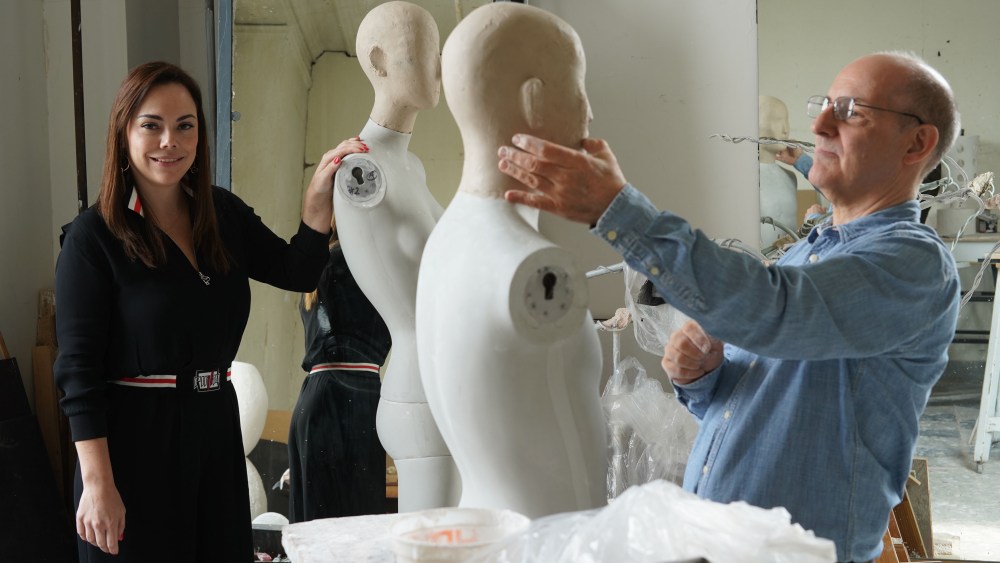 Master sculptor Michael Evert and Lourdes Mendez at the Pucci mannequin factory.