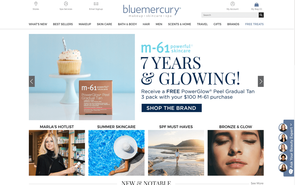 A look at Bluemercury's web site, featuring the popular Ask Your Beauty Expert tool.