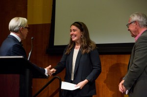 The grand prize winner Fiona Morrison of Wolf Circus shortly after she was announced the winner, with Tommy Hilfiger, left, and Morris Goldfarb.