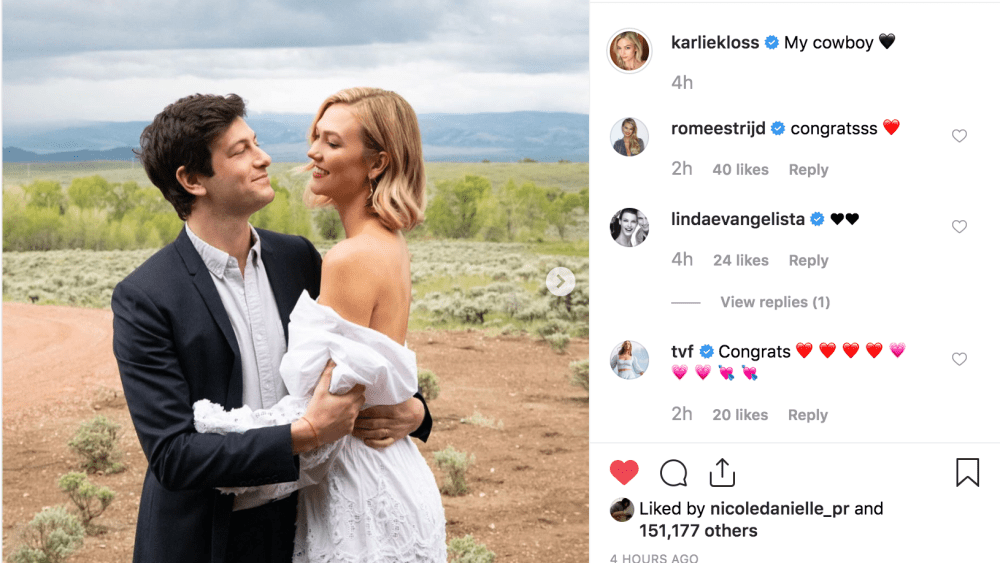 Josh Kushner and Karlie Kloss at their Wyoming wedding.