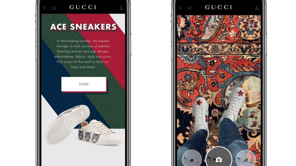 Gucci in-app AR tool allows users to virtually try the Ace sneakers on.