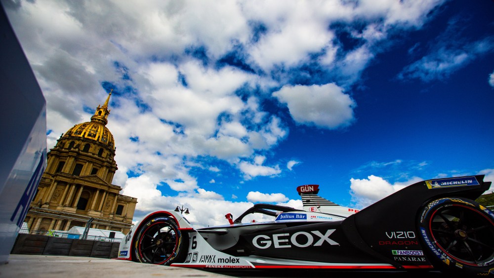 A Geox car for the 2019 Formula-E Championship in New York.