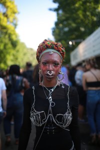 A street style look from Afropunk, 2019.