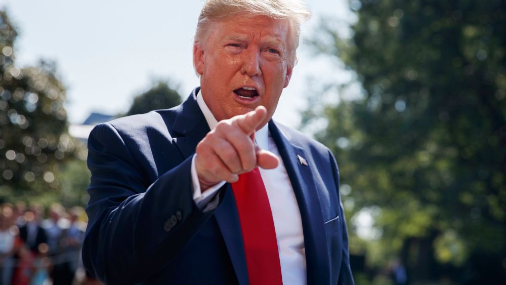 President Trump talks to reporters on the South Lawn of the White House in Washington. Trump is showcasing the growing effort to capitalize on western Pennsylvania's natural gas deposits by turning gas into plasticsTrump Economy, Washington, USA - 09 Aug 2019