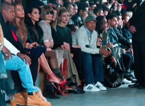 Kanye West Adidas Fall 2015 Jay-Z, from left, Beyonce, Kim Kardashian, Anna Wintour and Russell Simmons, fourth from right, attend fashion show from Kanye West Adidas Fall 2015 collection, during Fashion Week, in New YorkFashion Kanye West Adidas Fall 2015, New York, USA