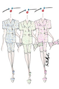 ÒThis season I found myself looking at the Sara Battaglia woman through a ÔYayoi Kusama lens,Õ where my ideals of beauty and sophistication are combined with the Japanese artistÕs sense of chaos and fun. Polka dots in blue, green and pink adorn clothes and accessories and keep the mood fresh, bright, ironic and iconic.Ó Ð Sara Battaglia
