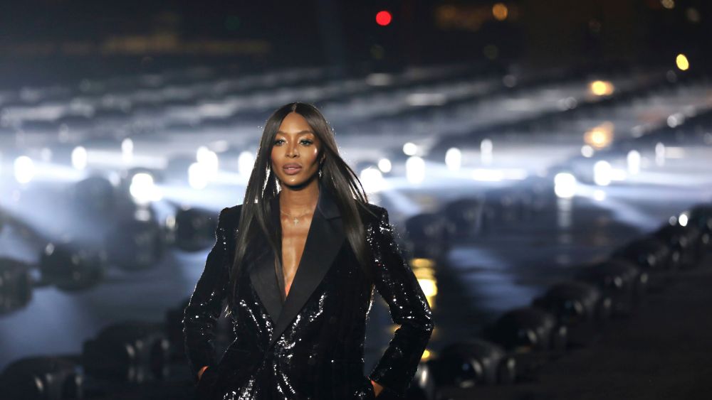 Naomi Campbell closes the Saint Laurent spring 2020 runway.
