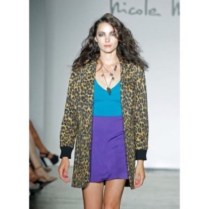 Nicole Miller furry leopard denim boyfriend jacket