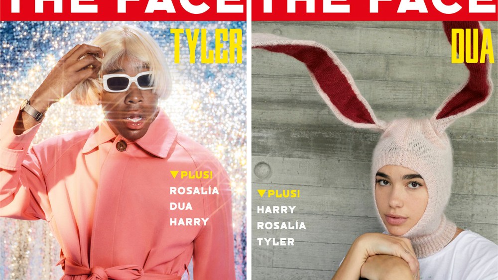 Tyler the Creator and Dua Lipa on individual covers of The Face magazine's first 2019 print issue.