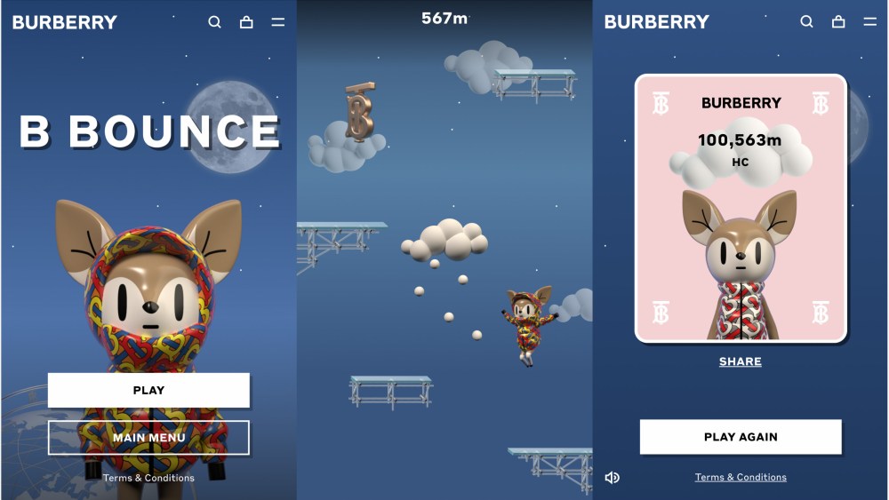 Screenshots of Burberry B Bounce interface